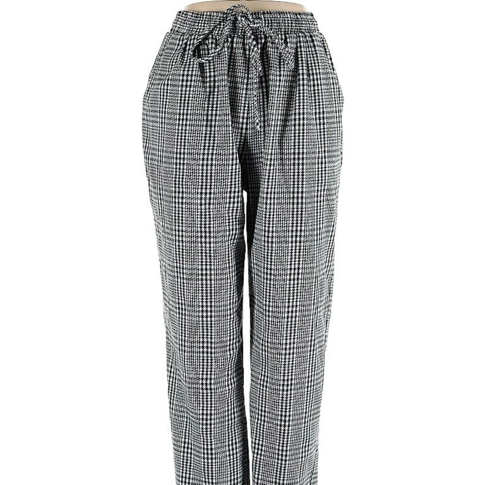 LF E-Lady Plaid Houndstooth Drawstring Jogger Pants Pockets